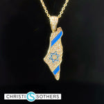 Load image into Gallery viewer, 14KT YG pave dia + Enamel State of Israel