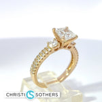 Load image into Gallery viewer, 14KT Yellow Gold 2.26ct Lab Princess & Round Diamond Engagement Ring