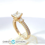 Load image into Gallery viewer, 14KT Yellow Gold 2.26ct Lab Princess & Round Diamond Engagement Ring
