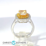 Load image into Gallery viewer, 14KT White Gold 2.57ct Lab Intense Yellow Cushion Cut Diamond Engagement Ring