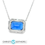 Load image into Gallery viewer, 14KT White Gold Necklace with Emerald-Cut Royal Blue Sapphire