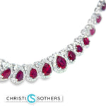 Load image into Gallery viewer, 18KT White Gold Vibrant Pear Ruby & Diamond Pear Necklace