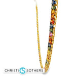 Load image into Gallery viewer, 18KT Yellow Gold Rainbow Sapphire Tennis Necklace (55.48 CTTW)