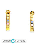 Load image into Gallery viewer, 18KT Gold Dangle Earrings with Multi-Colored Emerald-Cut Sapphires
