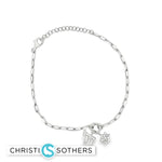 Load image into Gallery viewer, Sterling Silver Star/Chai Charm Bracelet with Round Cut CZs