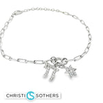 Load image into Gallery viewer, Sterling Silver Star/Chai Charm Bracelet with Round Cut CZs