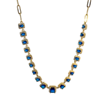 Load image into Gallery viewer, Gold-Plated Paperclip Chain Necklace with Royal Blue & White Crystals