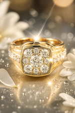Load image into Gallery viewer, 14KT Yellow Gold Cushion Cluster Ring with Round Brilliant-Cut Diamonds