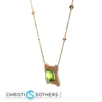 Load image into Gallery viewer, 18KT Yellow Gold Cushion-Cut Peridot Charm Necklace with Diamond Accents (9.70 ct)