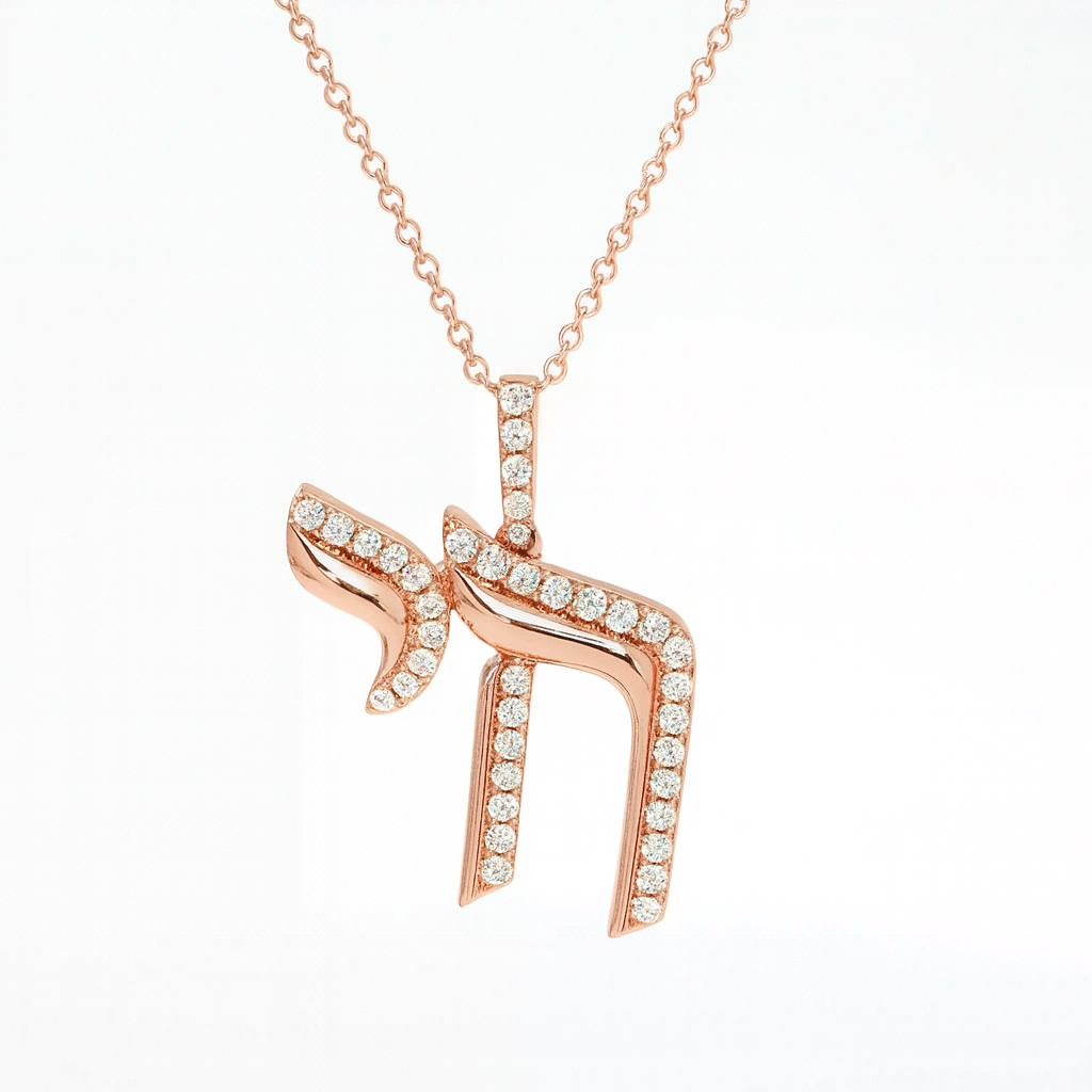 14KT Gold Chai Pendant Necklace With Diamonds – Yellow, Rose