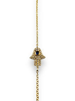 Load image into Gallery viewer, 14K Gold Hamsa Bracelet with Diamonds and Sapphires