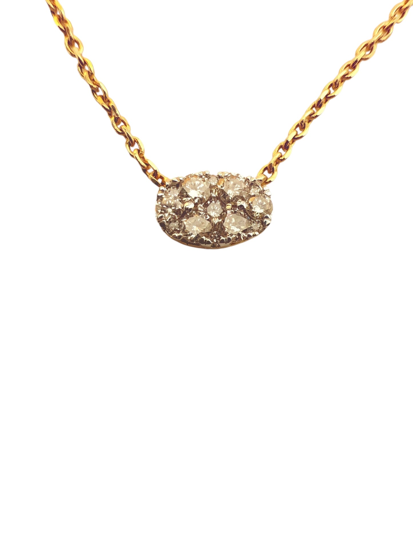 14K Yellow Gold Oval Cluster Necklace — .25ct Round Diamonds