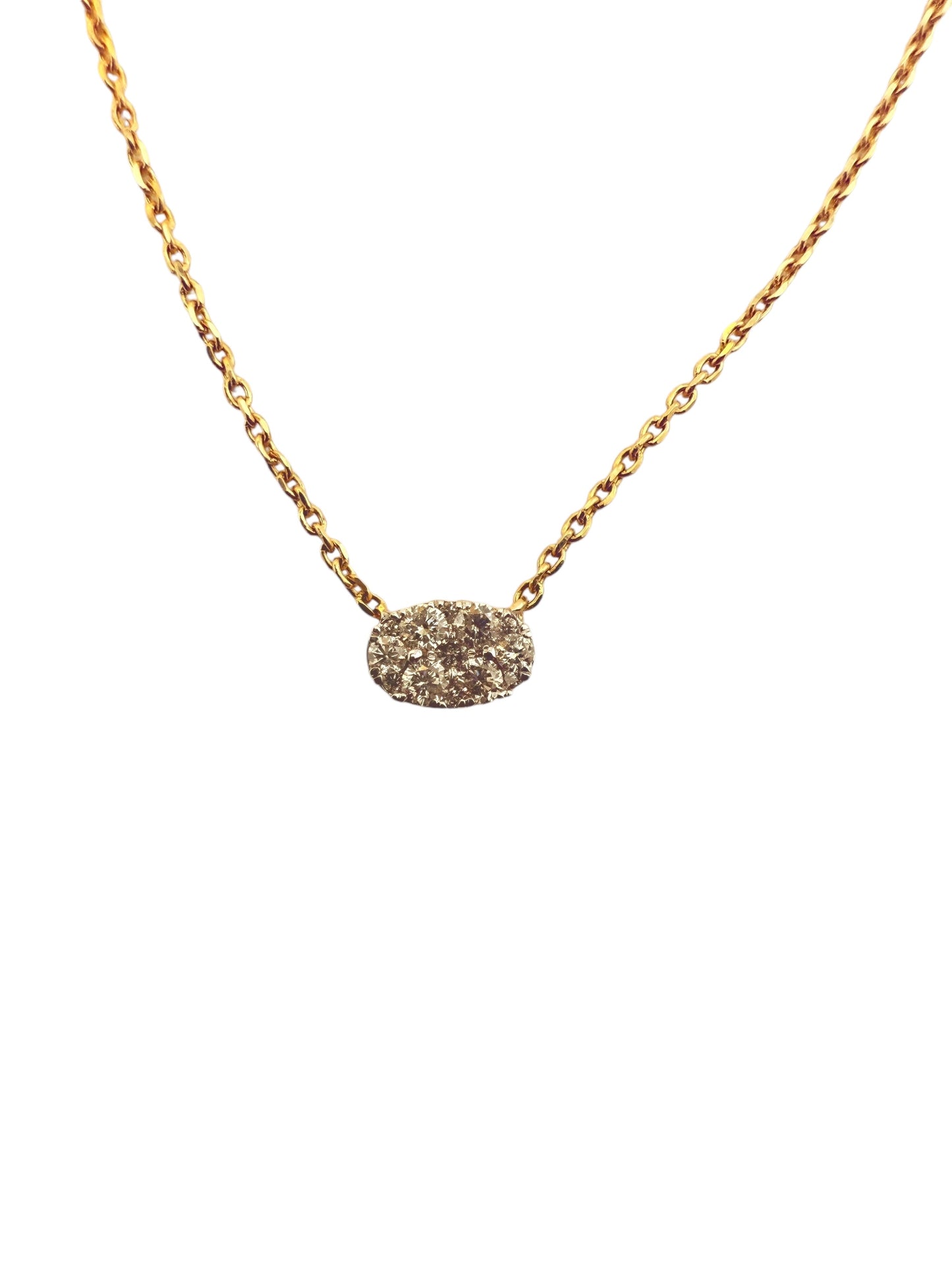 14K Yellow Gold Oval Cluster Necklace — .25ct Round Diamonds