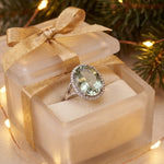 Load image into Gallery viewer, 14KT White Gold Green Amethyst Cocktail Ring with Diamond Halo (8.52 ct)