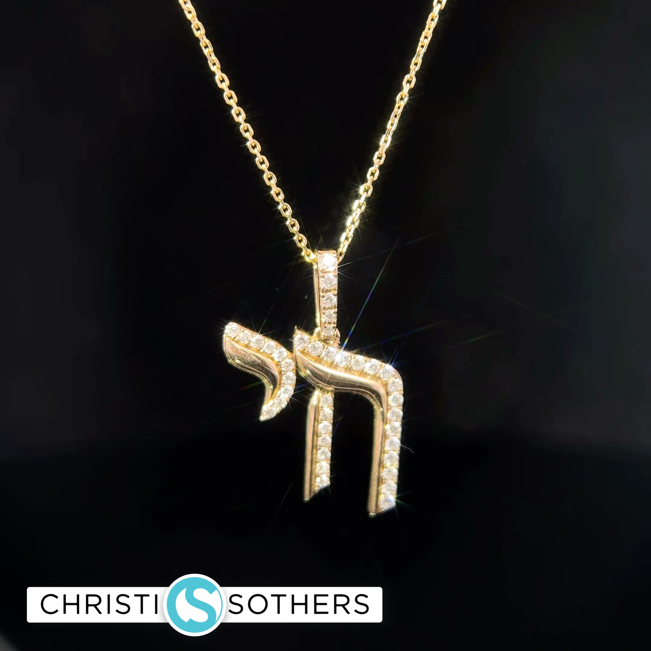 14K Yellow Gold Chai Pendant Necklace with Diamonds