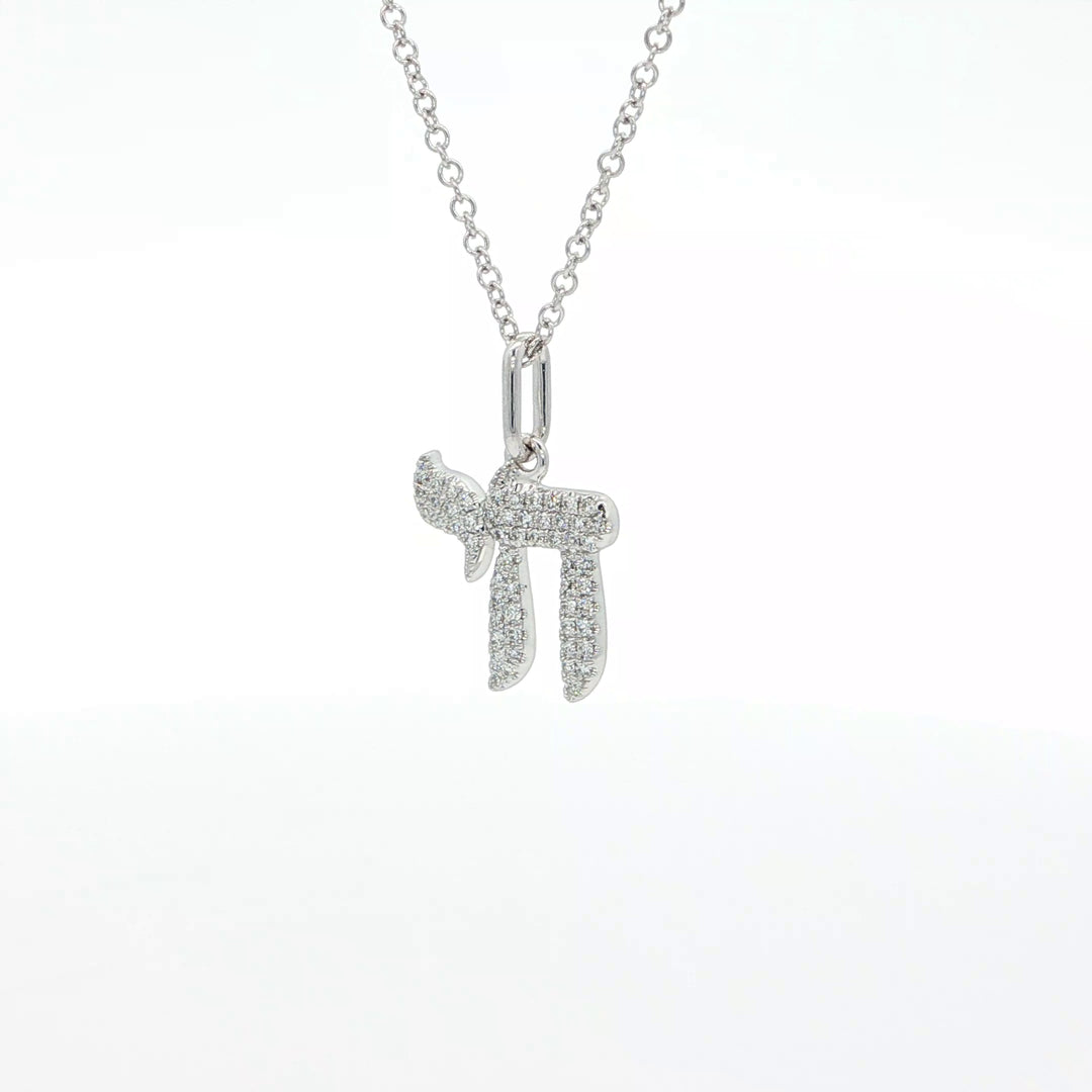 14KT White Gold Pavé Diamond Chai