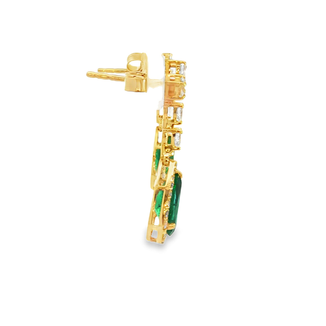 18KT Yellow Gold Emerald & Diamond Drop Earrings