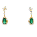 Load image into Gallery viewer, 18KT Yellow Gold Emerald &amp; Diamond Drop Earrings
