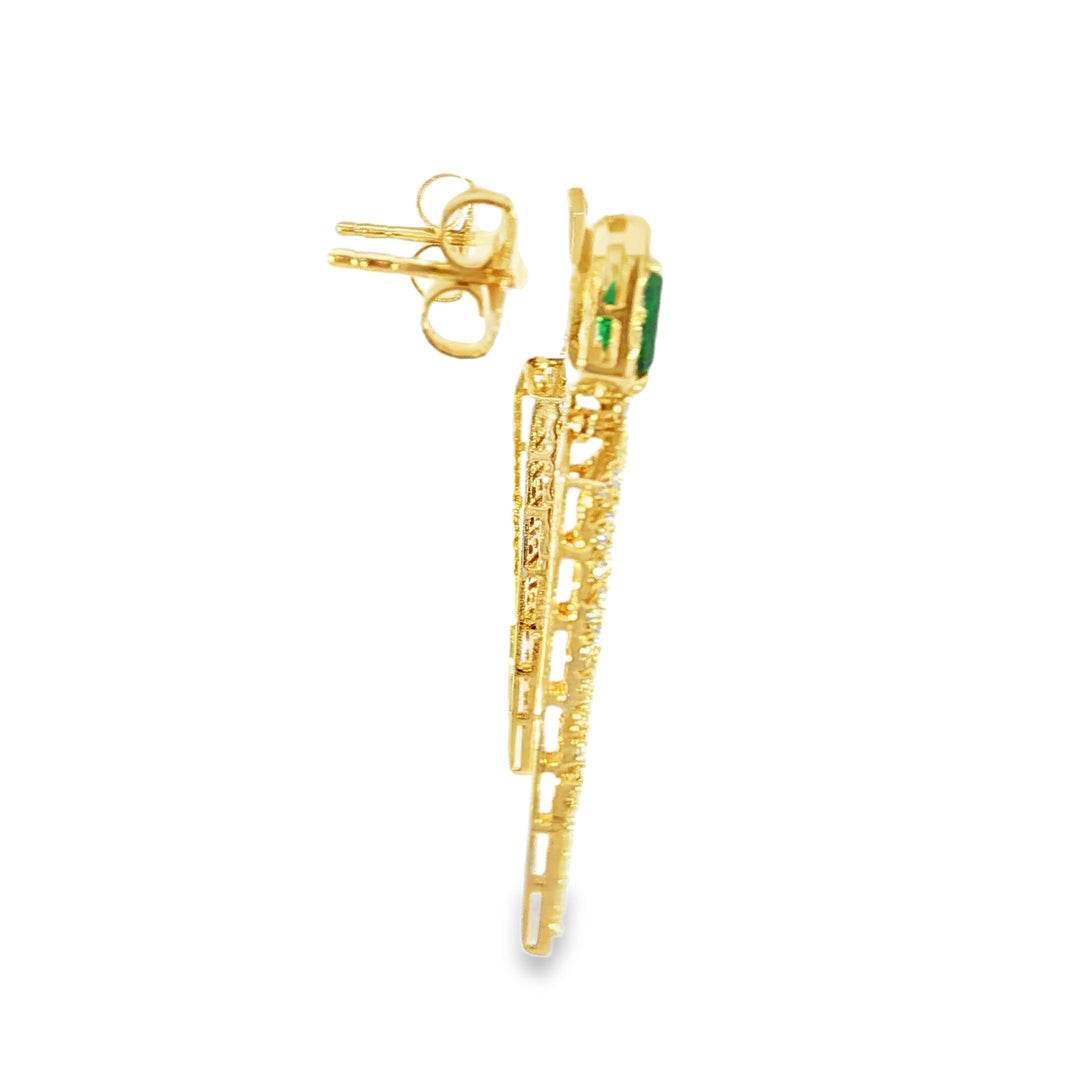18KT Yellow Gold Emerald & Diamond Dangle Earrings