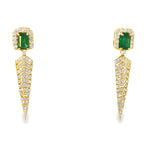 Load image into Gallery viewer, 18KT Yellow Gold Emerald &amp; Diamond Dangle Earrings
