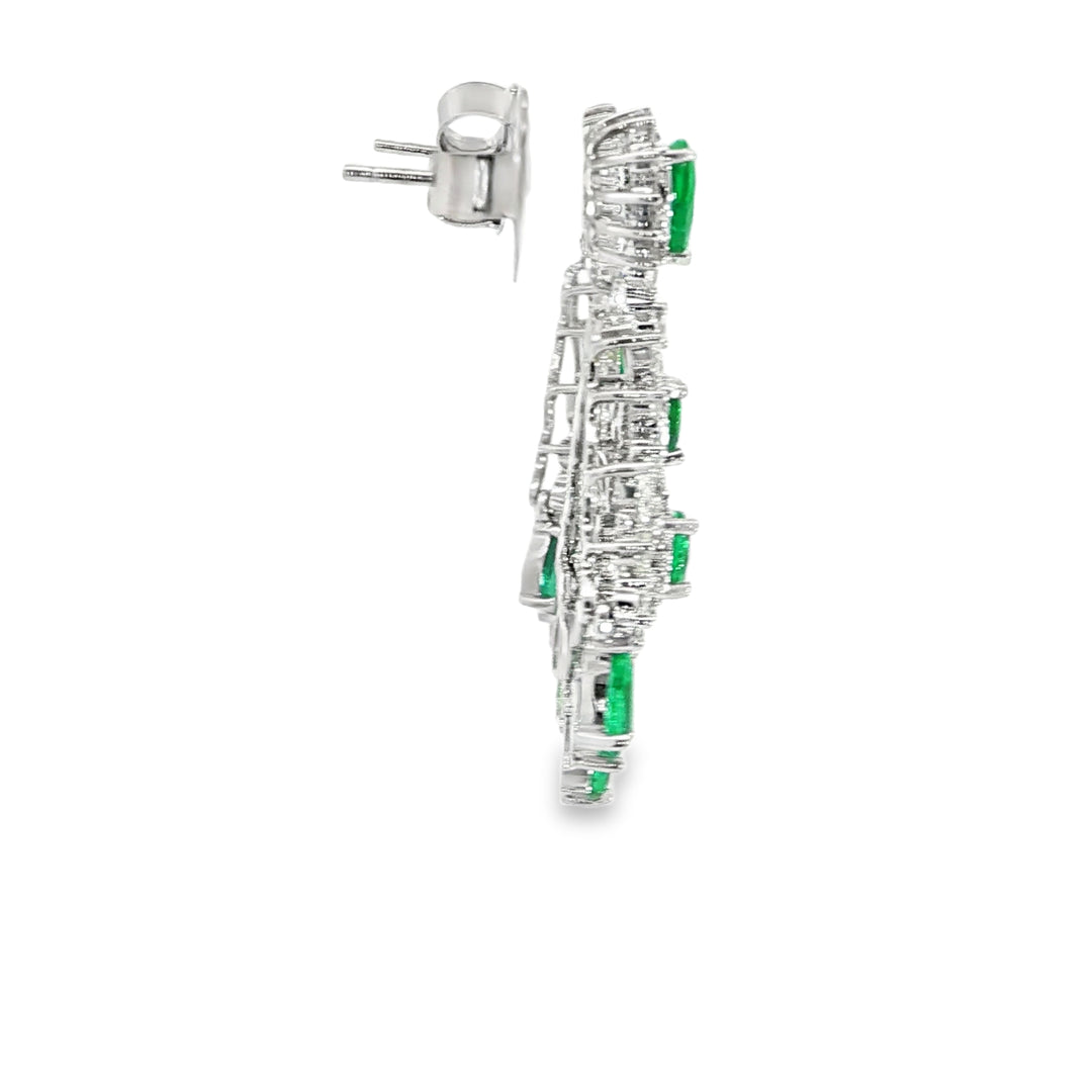 18KT White Gold Emerald & Diamond Chandelier Earring