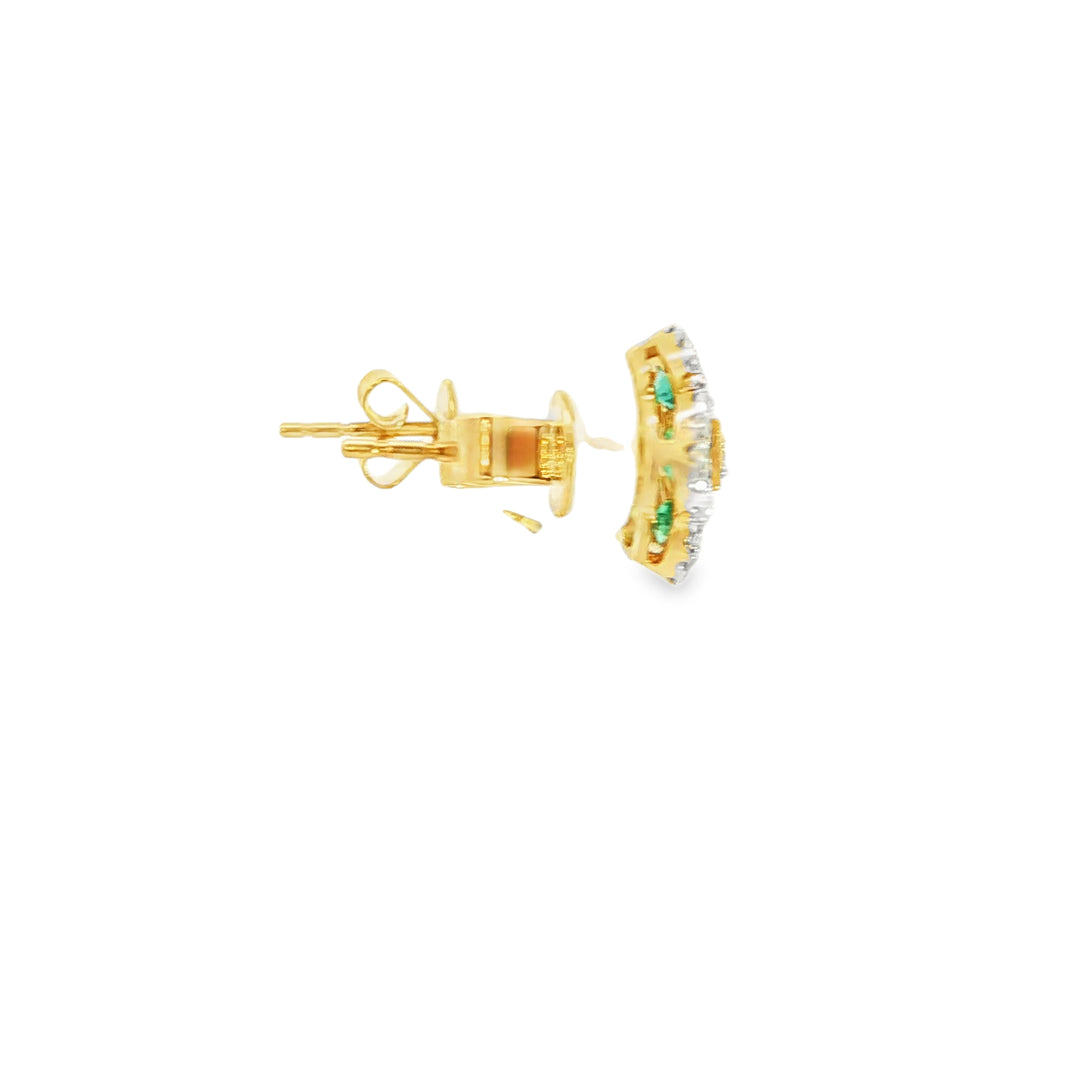 18KT Yellow Gold Emerald & Diamond Star-Clover Stud Earrings
