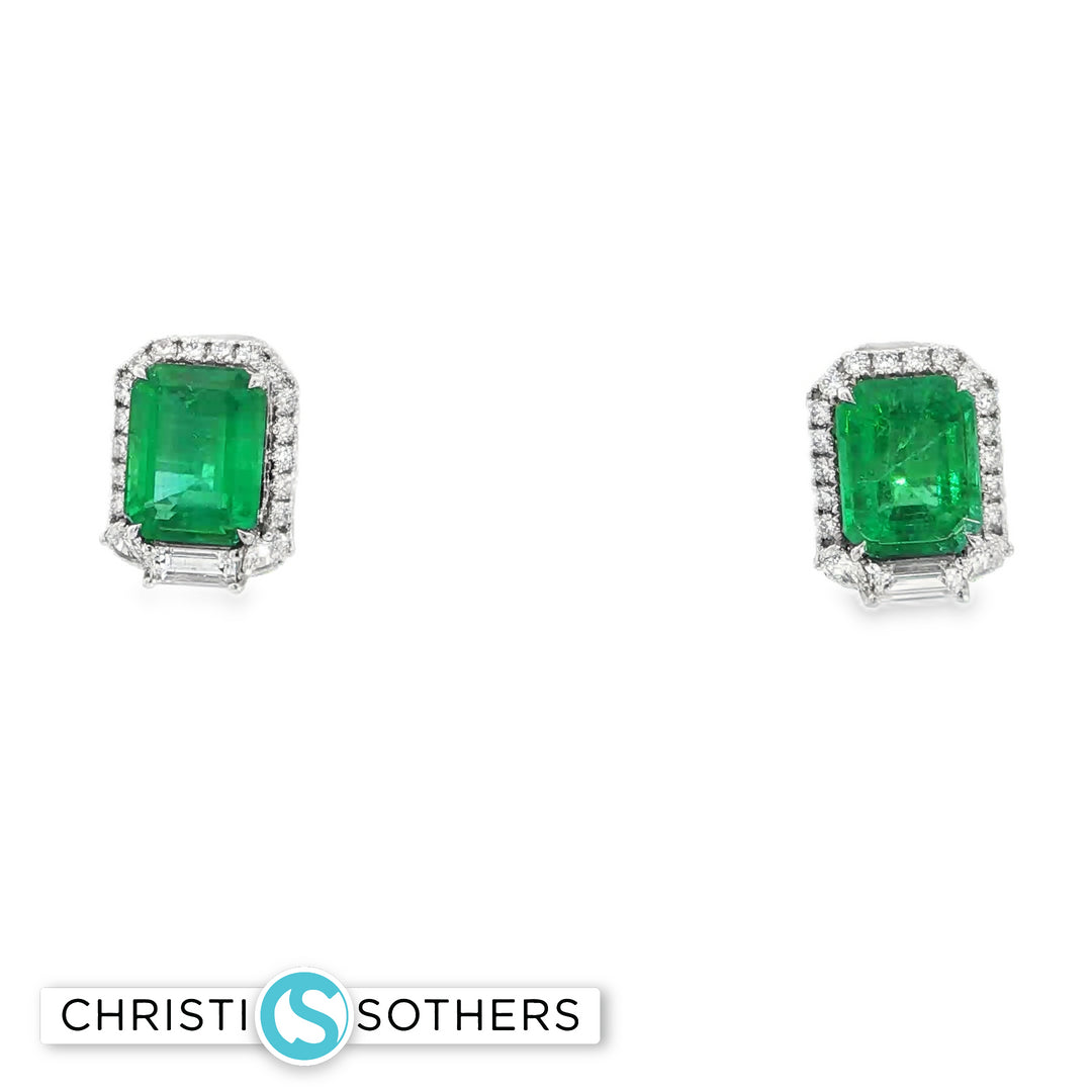 18KT White Gold Emerald-Cut Emerald & Diamond Drop Earrings (4.90 cttw emeralds)