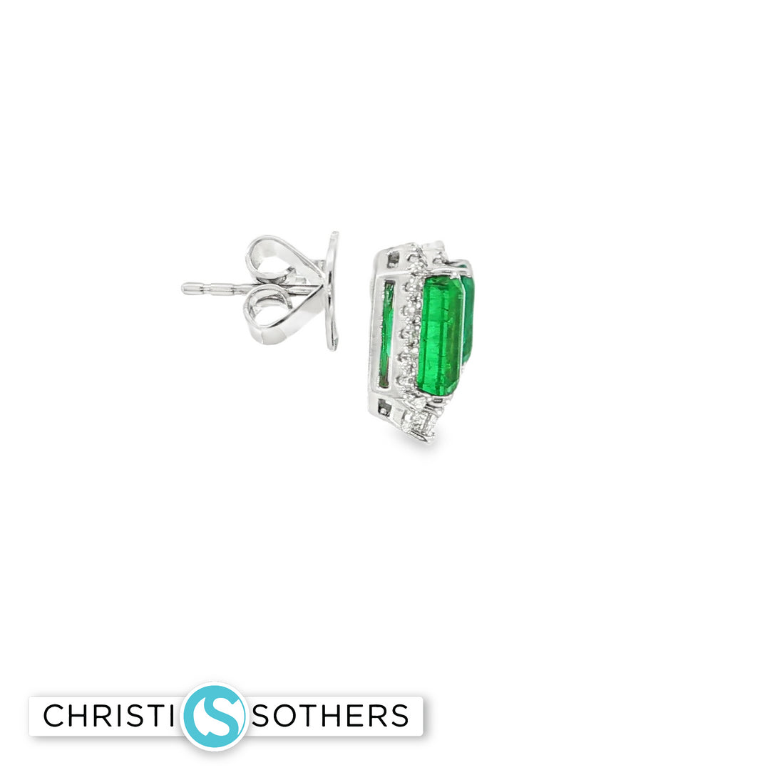 18KT White Gold Emerald-Cut Emerald & Diamond Drop Earrings (4.90 cttw emeralds)