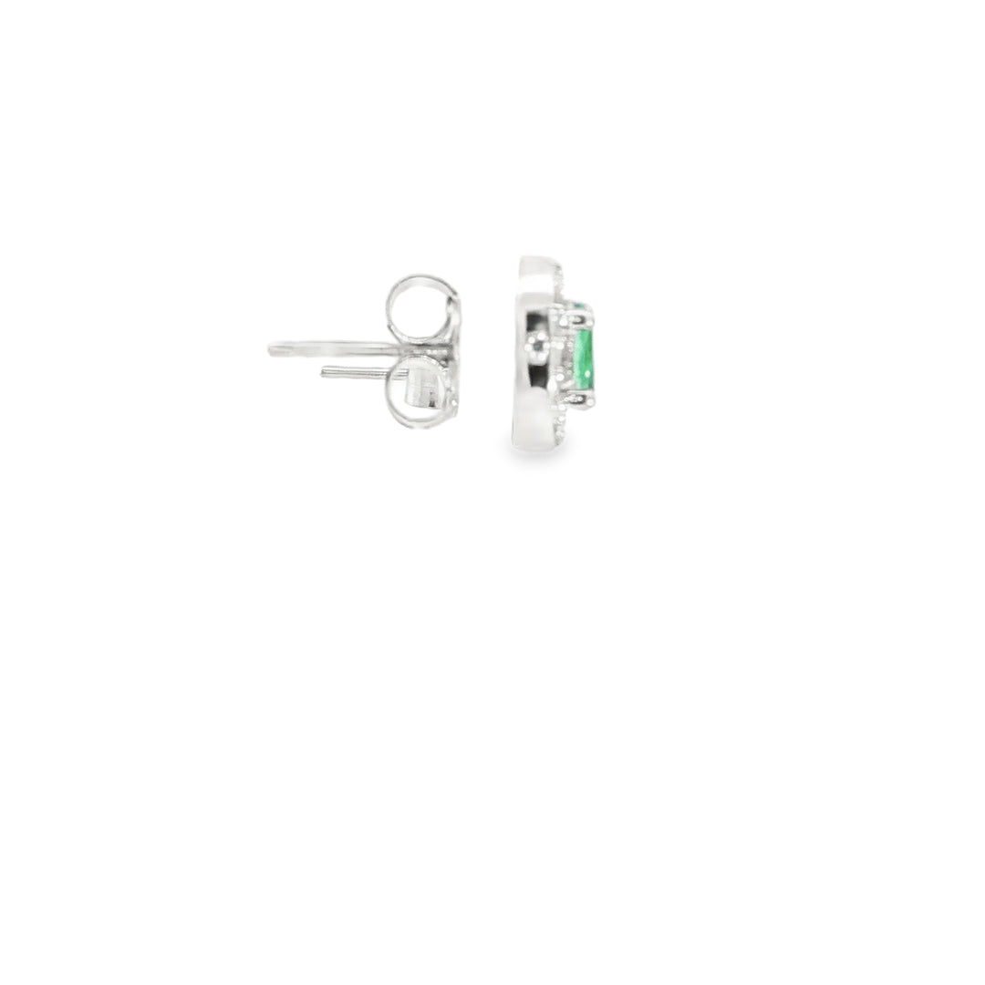 14KT White Gold Emerald & Diamond Pushback Stud Earrings