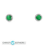 Load image into Gallery viewer, 14KT White Gold Emerald &amp; Diamond Pushback Stud Earrings
