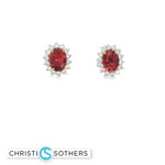 Load image into Gallery viewer, 18KT Two-Tone Ruby &amp; Diamond Sunburst Stud Earrings (2.10 cttw rubies, 0.51 cttw diamonds)
