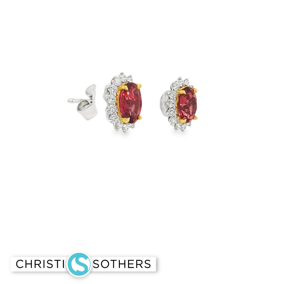 18KT Two-Tone Ruby & Diamond Sunburst Stud Earrings (2.10 cttw rubies, 0.51 cttw diamonds)
