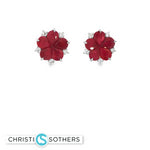 Load image into Gallery viewer, 18KT White Gold Natural Ruby &amp; Diamond Cabochon Flower Stud Earrings
