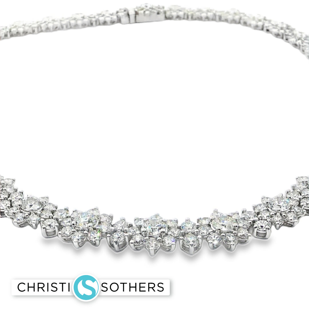 18KT White Gold Diamond Graduated Choker Necklace (20.56 cttw diamonds)