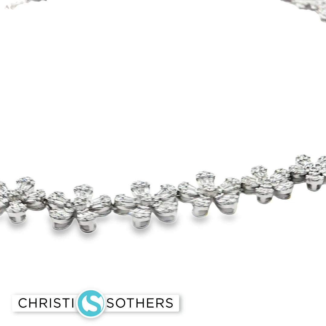 18KT White Gold Diamond Graduated Flower Tennis Necklace (11.05 cttw diamonds)