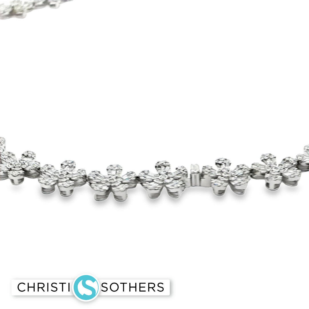 18KT White Gold Diamond Graduated Flower Tennis Necklace (11.05 cttw diamonds)