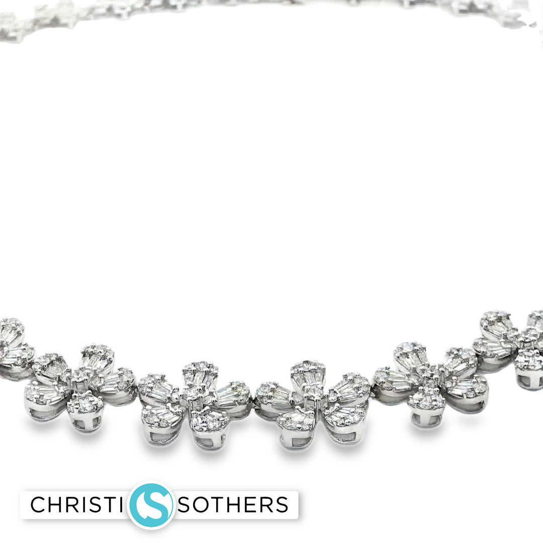 18KT White Gold Diamond Graduated Flower Tennis Necklace (11.05 cttw diamonds)