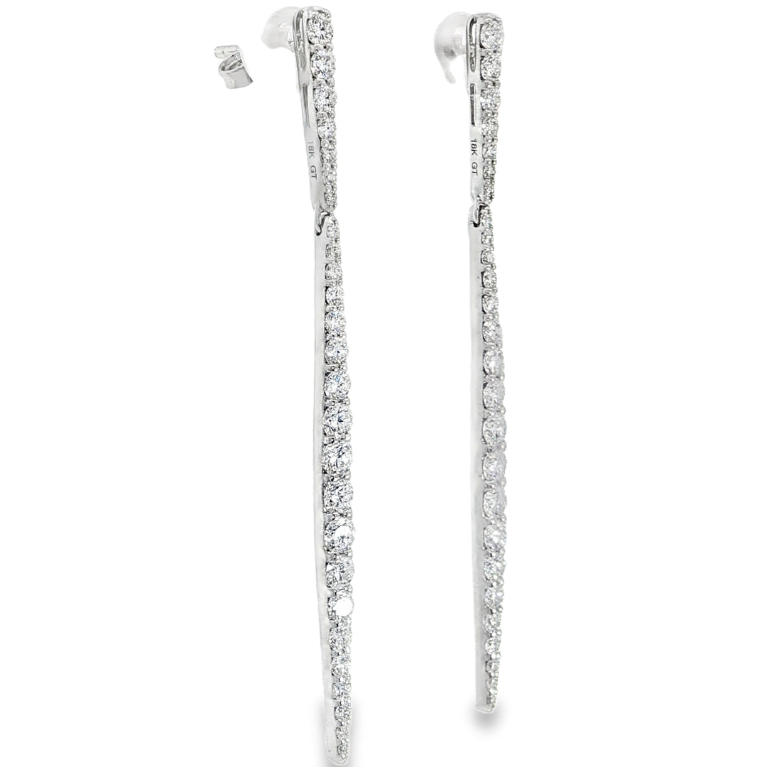 18KT White Gold Diamond Long Bar Earrings (1.55 cttw diamonds)