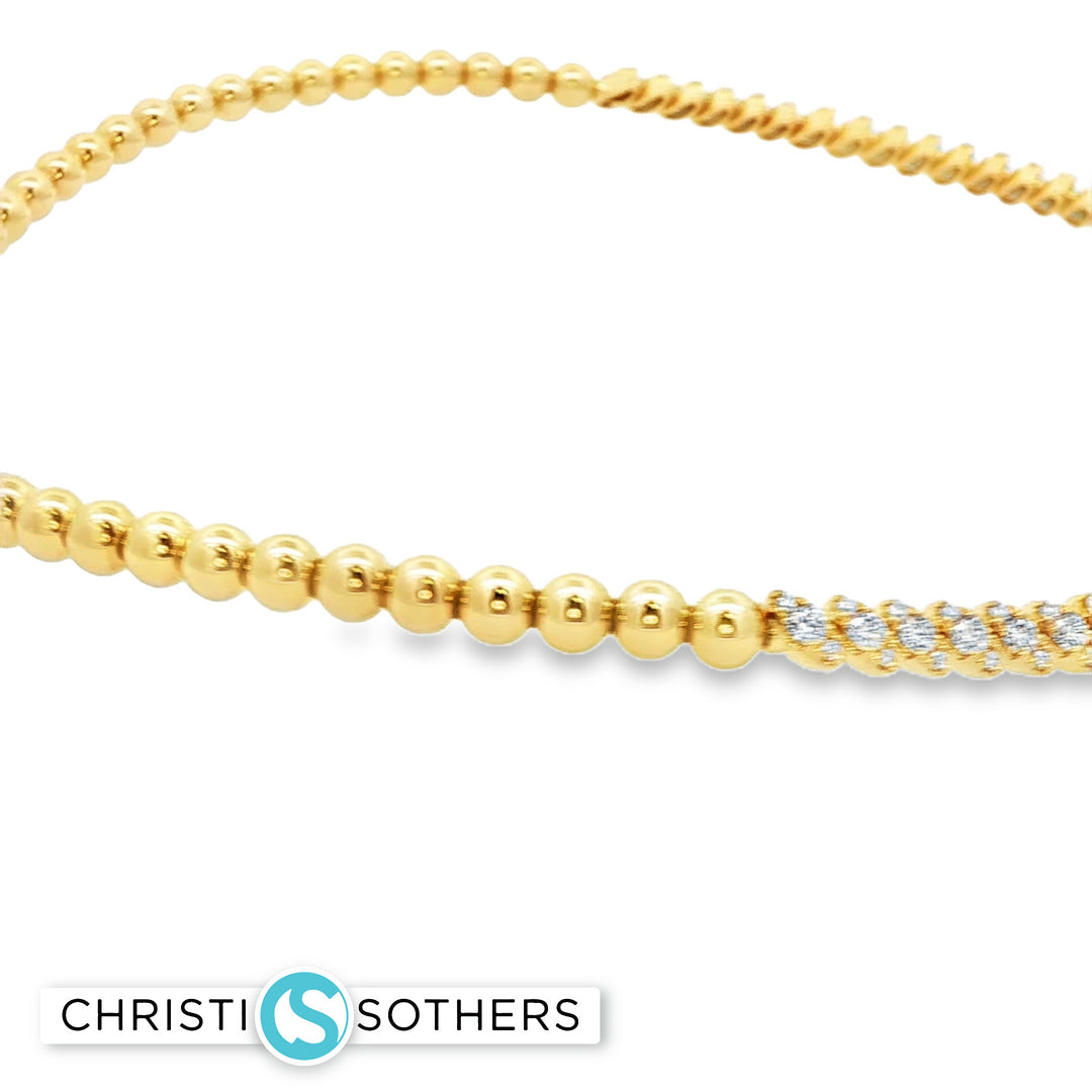 18KT Yellow Gold Diamond Bead Marquise Choker Necklace (2.72 cttw diamonds)