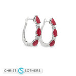 Load image into Gallery viewer, 18KT White Gold Ruby &amp; Diamond Hoop Earrings

