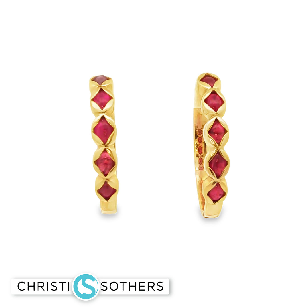 18KT Yellow Gold Ruby Hoop Earrings