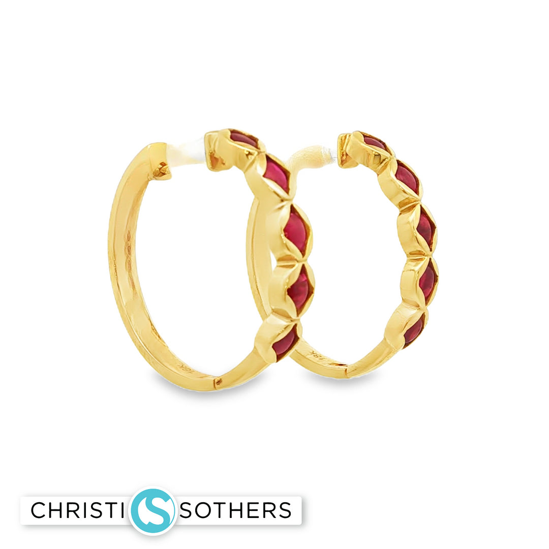 18KT Yellow Gold Ruby Hoop Earrings
