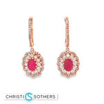 Load image into Gallery viewer, 14KT Rose Gold Ruby &amp; Diamond Halo Huggie Drop Earrings
