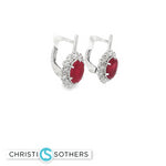 Load image into Gallery viewer, 18KT White Gold Ruby &amp; Diamond Halo Hinge-Back Earrings
