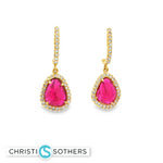 Load image into Gallery viewer, 14KT Yellow Gold Ruby &amp; Diamond Drop Earrings
