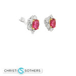 Load image into Gallery viewer, 18KT Two-Tone Ruby &amp; Diamond Flower Stud Earrings
