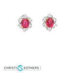 Load image into Gallery viewer, 18KT Two-Tone Ruby &amp; Diamond Flower Stud Earrings
