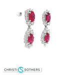 Load image into Gallery viewer, 18KT White Gold Ruby &amp; Diamond Double-Cluster Drop Earrings