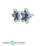 Load image into Gallery viewer, 18KT White Gold Sapphire &amp; Diamond Flower Stud Earrings (2.44 cttw sapphires)

