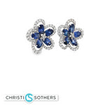 Load image into Gallery viewer, 18KT White Gold Sapphire &amp; Diamond Flower Stud Earrings (2.44 cttw sapphires)
